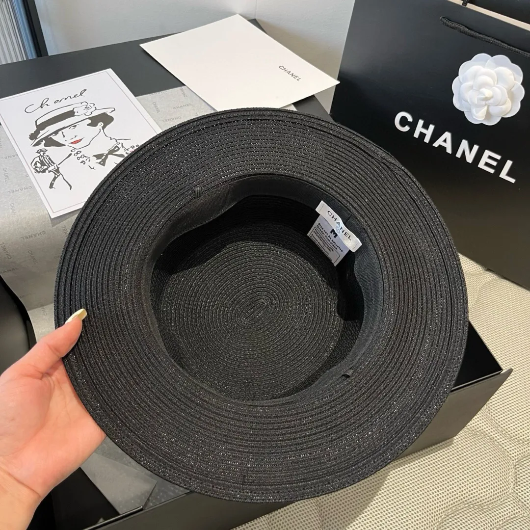 💰160¥ Chanel flat top hat, PP straw hat, head circumference 57cm