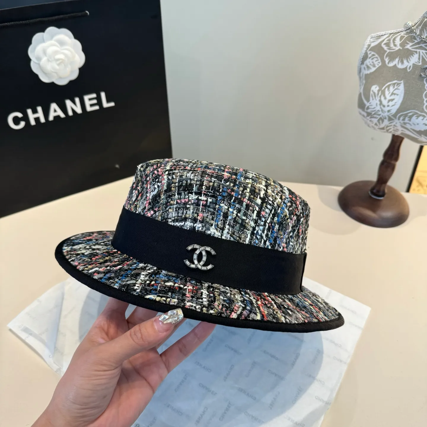 💰170¥ Chanel Chanel classic lady style flat top hat, head circumference 57cm