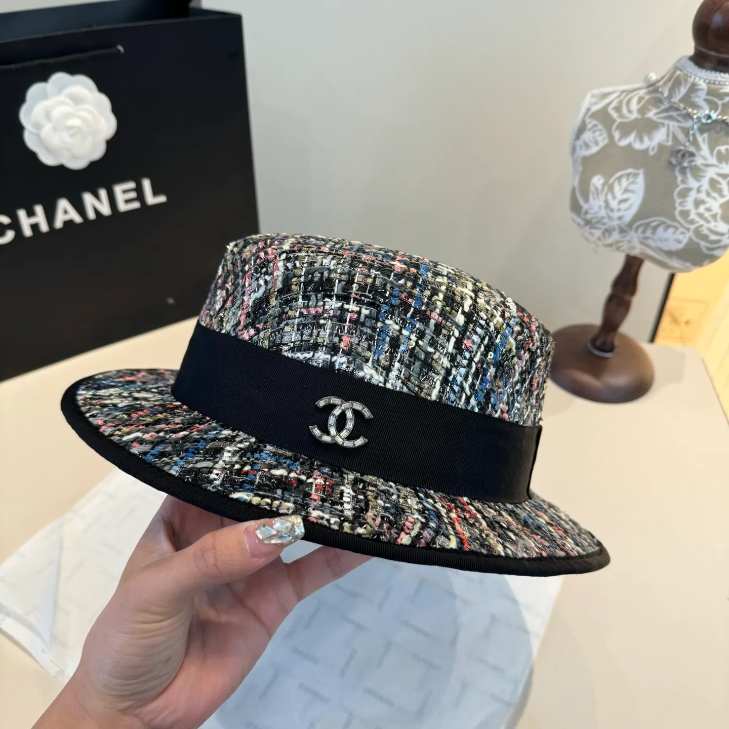 💰170¥ Chanel Chanel classic lady style flat top hat, head circumference 57cm
