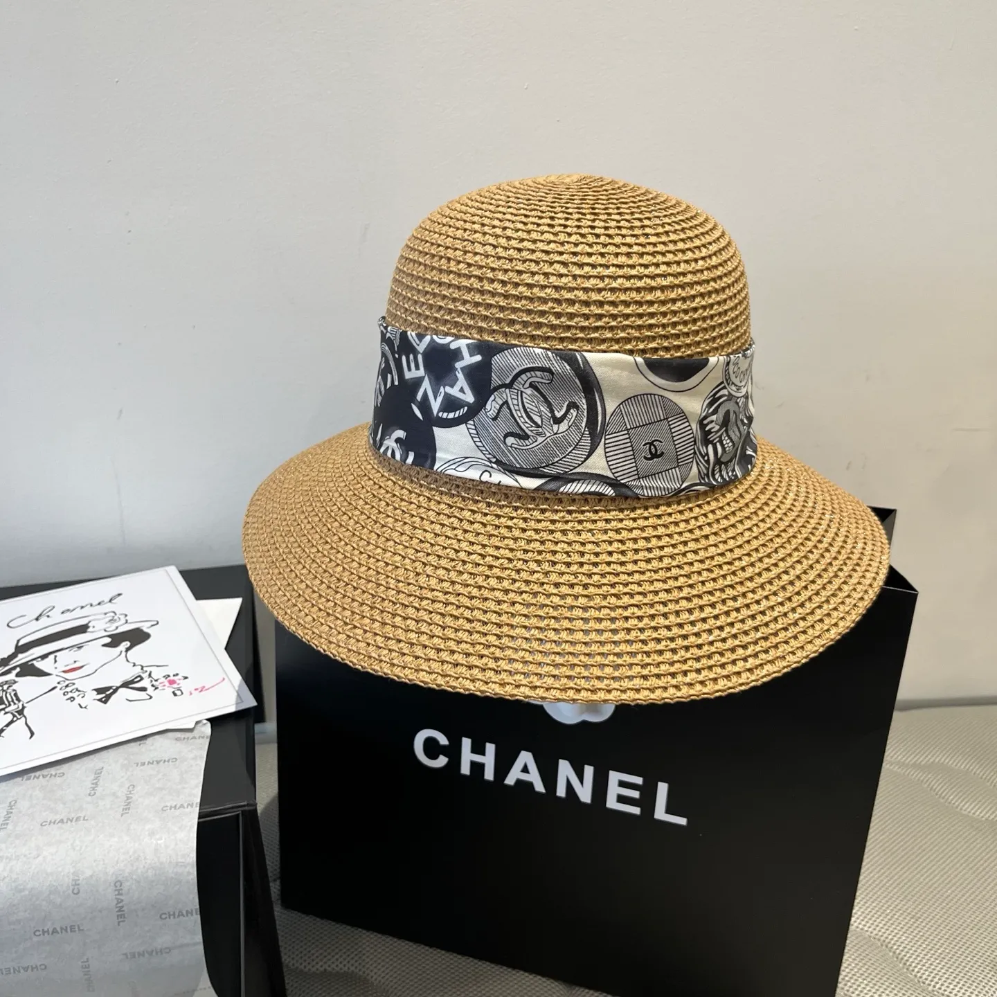 💰140¥ Chanel new straw hat, with silk ribbon, a must-have for fairies when traveling, head circumference 57cm