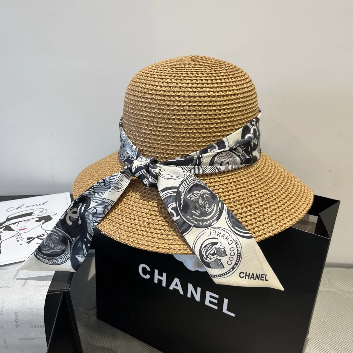 💰140¥ Chanel new straw hat, with silk ribbon, a must-have for fairies when traveling, head circumference 57cm