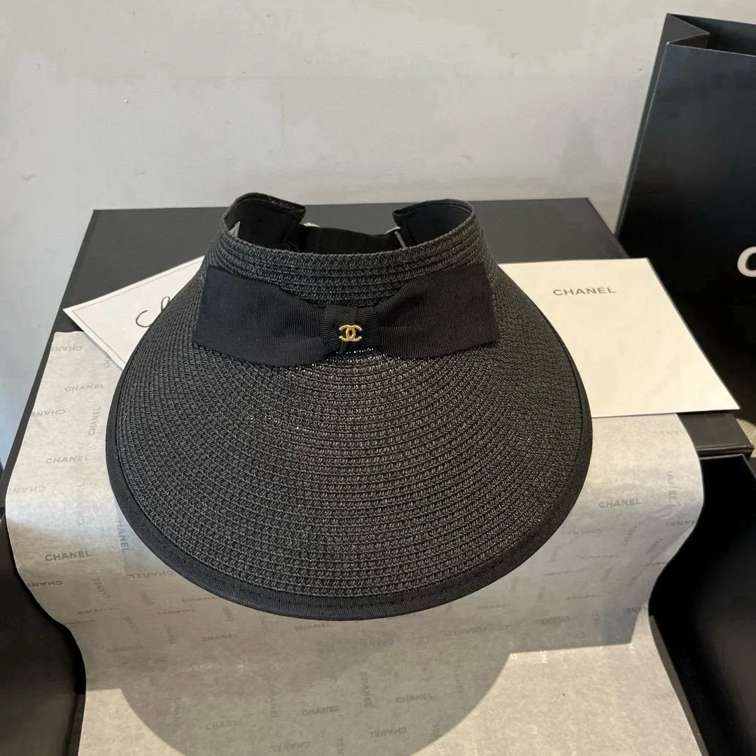 💰100¥ Chanel bow sun hat, empty top straw hat, adjustable