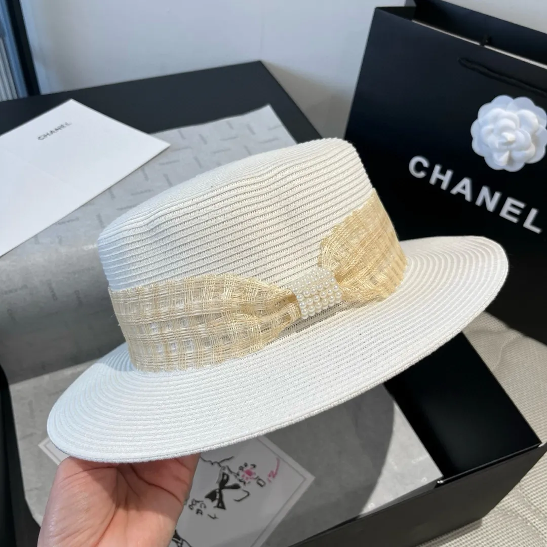 💰170¥ Chanel flat top hat, PP straw hat, head circumference 57cm