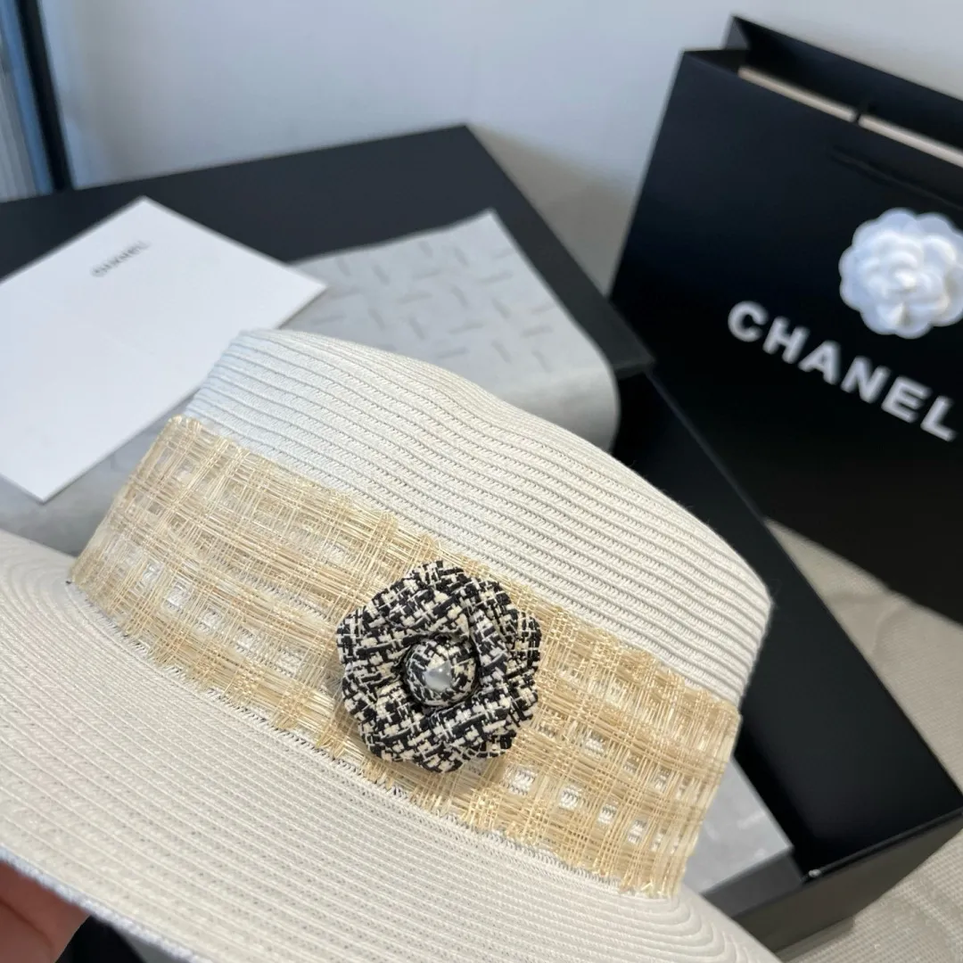 💰170¥ Chanel flat top hat, PP straw hat, head circumference 57cm