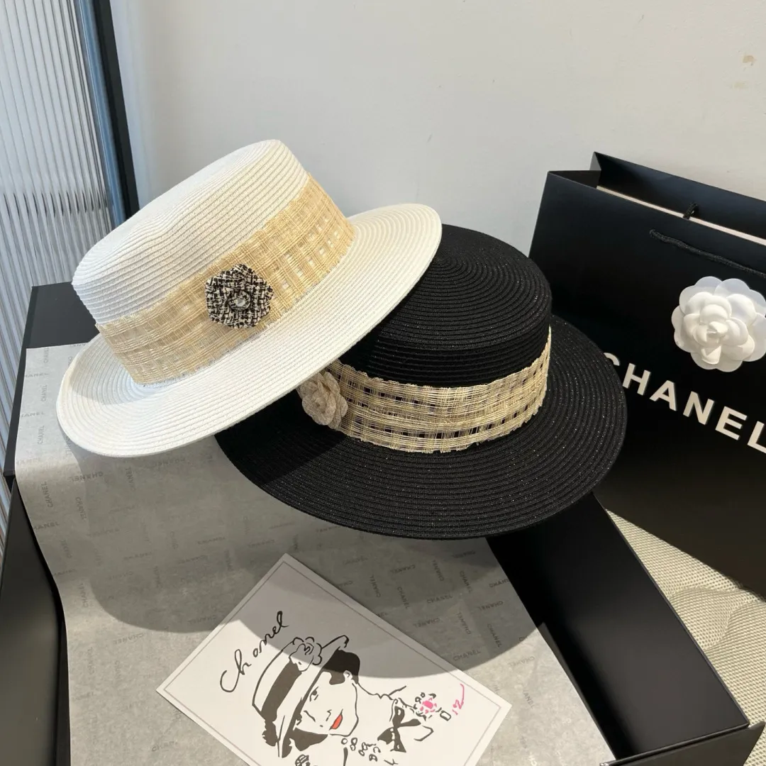 💰170¥ Chanel flat top hat, PP straw hat, head circumference 57cm