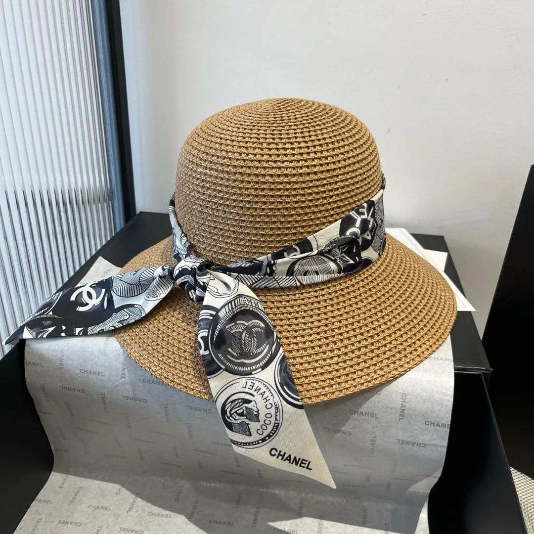 💰140¥ Chanel new straw hat, with silk ribbon, a must-have for fairies when traveling, head circumference 57cm