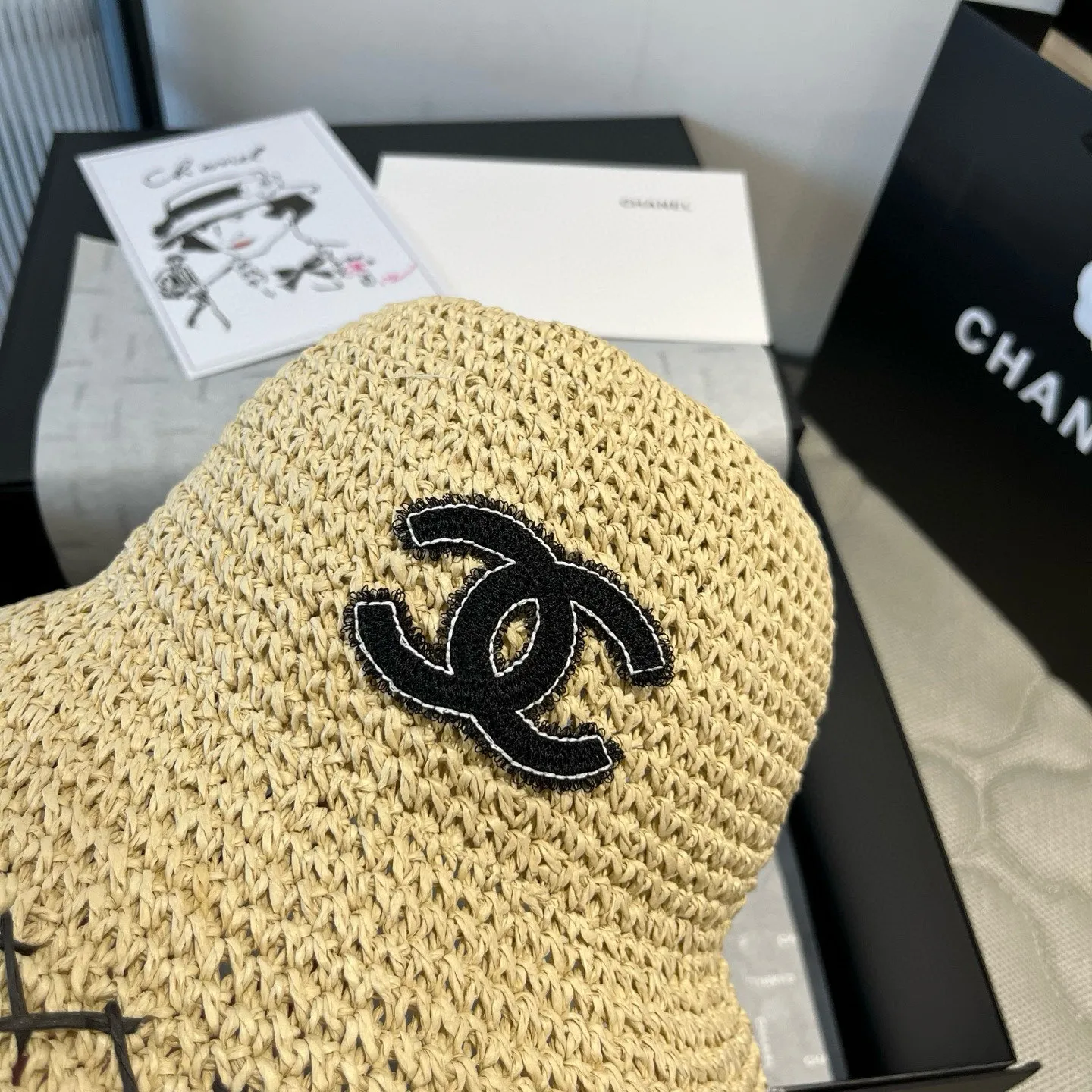 💰100¥ Chanel new straw hat, hand-crocheted straw hat, foldable, easy to carry, head circumference 57cm