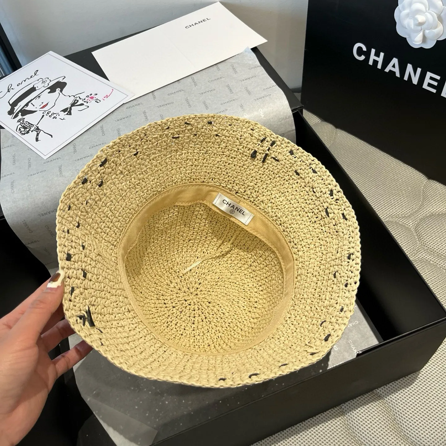 💰100¥ Chanel new straw hat, hand-crocheted straw hat, foldable, easy to carry, head circumference 57cm
