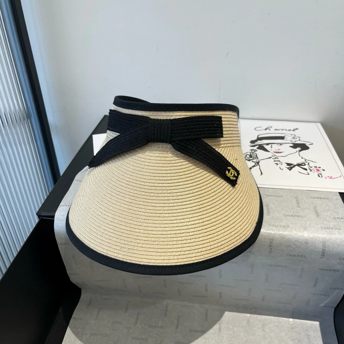 💰120¥ Chanel empty top sun hat, PP straw fabric, adjustable