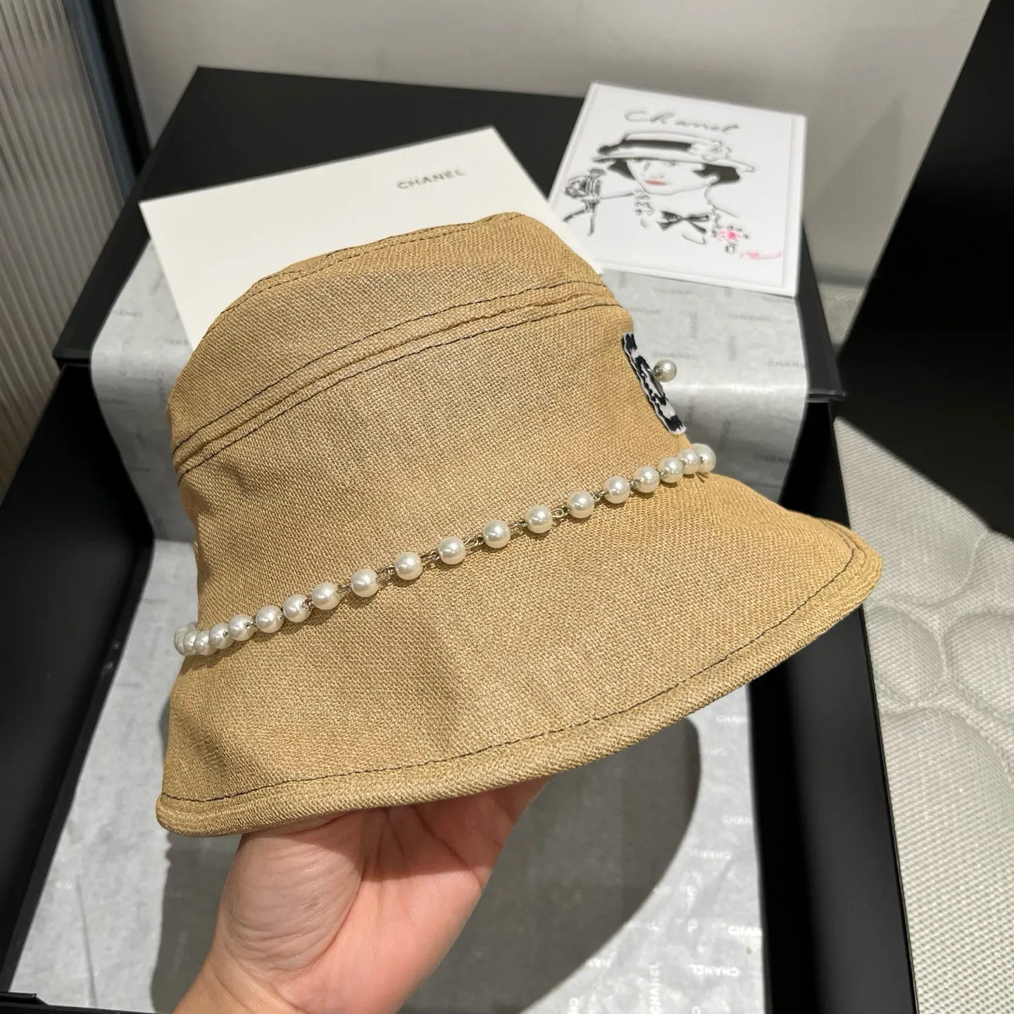 💰120¥ Chanel cotton and linen hat, bucket hat, head circumference 57cm