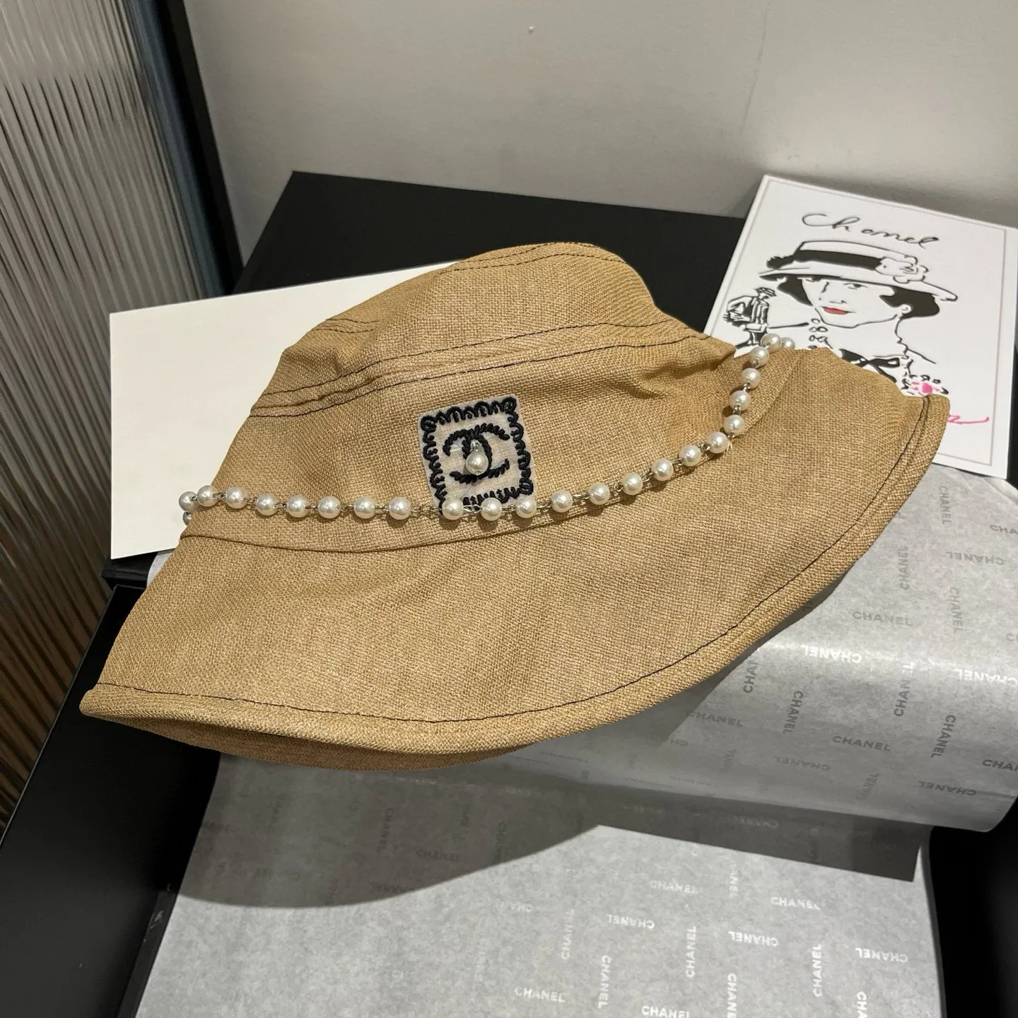 💰120¥ Chanel cotton and linen hat, bucket hat, head circumference 57cm