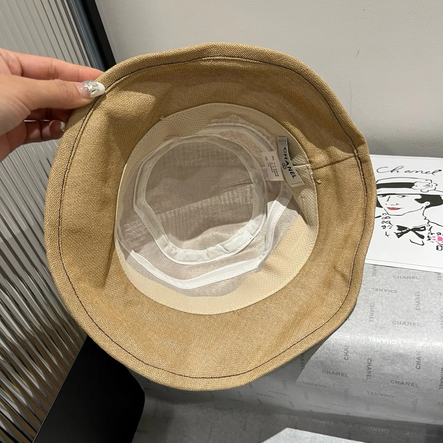 💰120¥ Chanel cotton and linen hat, bucket hat, head circumference 57cm