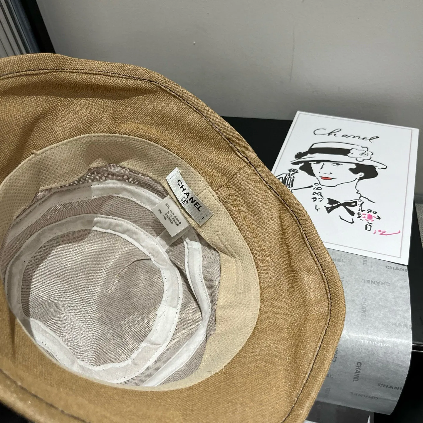 💰120¥ Chanel cotton and linen hat, bucket hat, head circumference 57cm