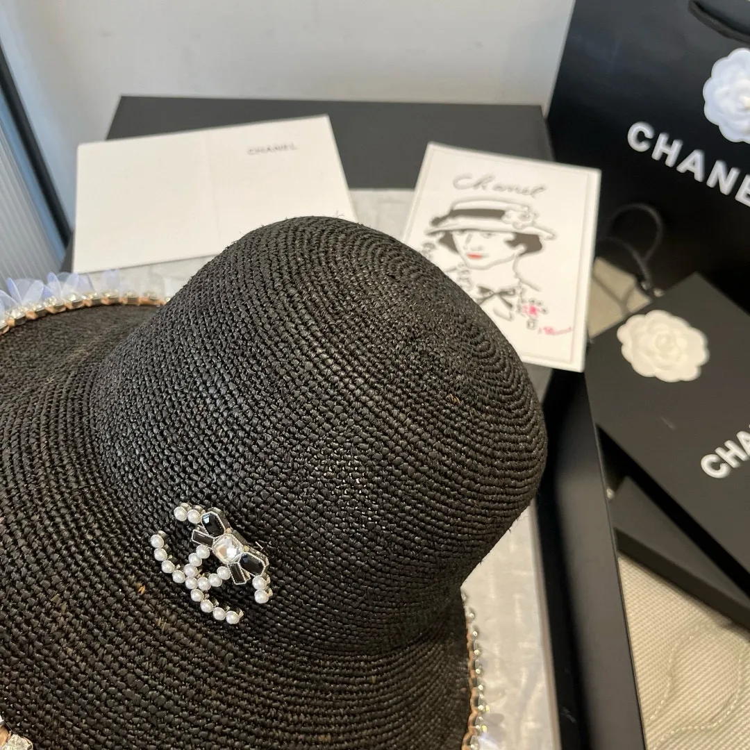 💰240¥ Chanel Raffia straw hat, hand-crocheted, high-end customization, head circumference 57cm