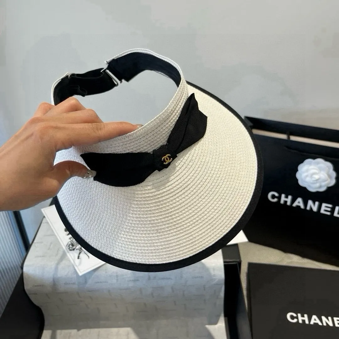 💰100¥ Chanel bow sun hat, empty top straw hat, adjustable