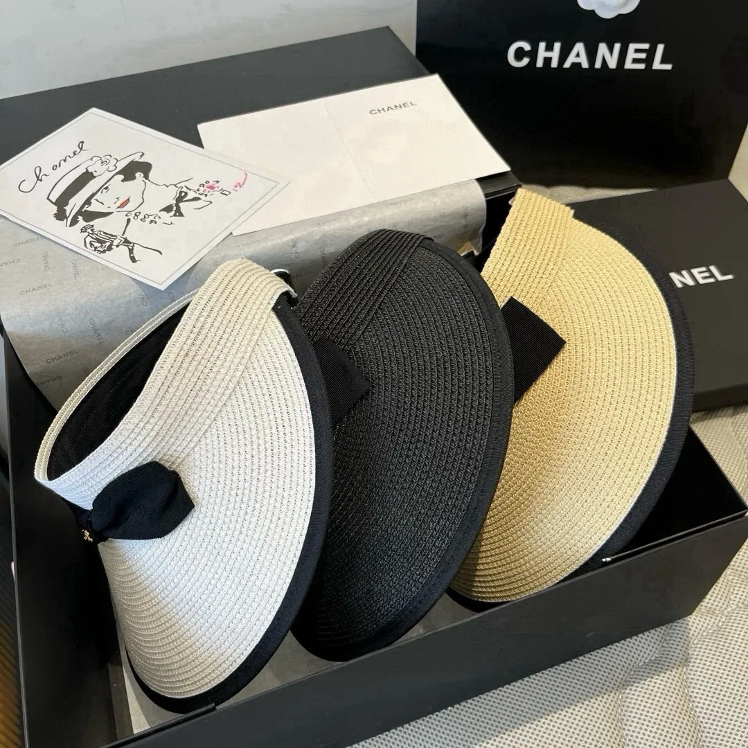 💰100¥ Chanel bow sun hat, empty top straw hat, adjustable