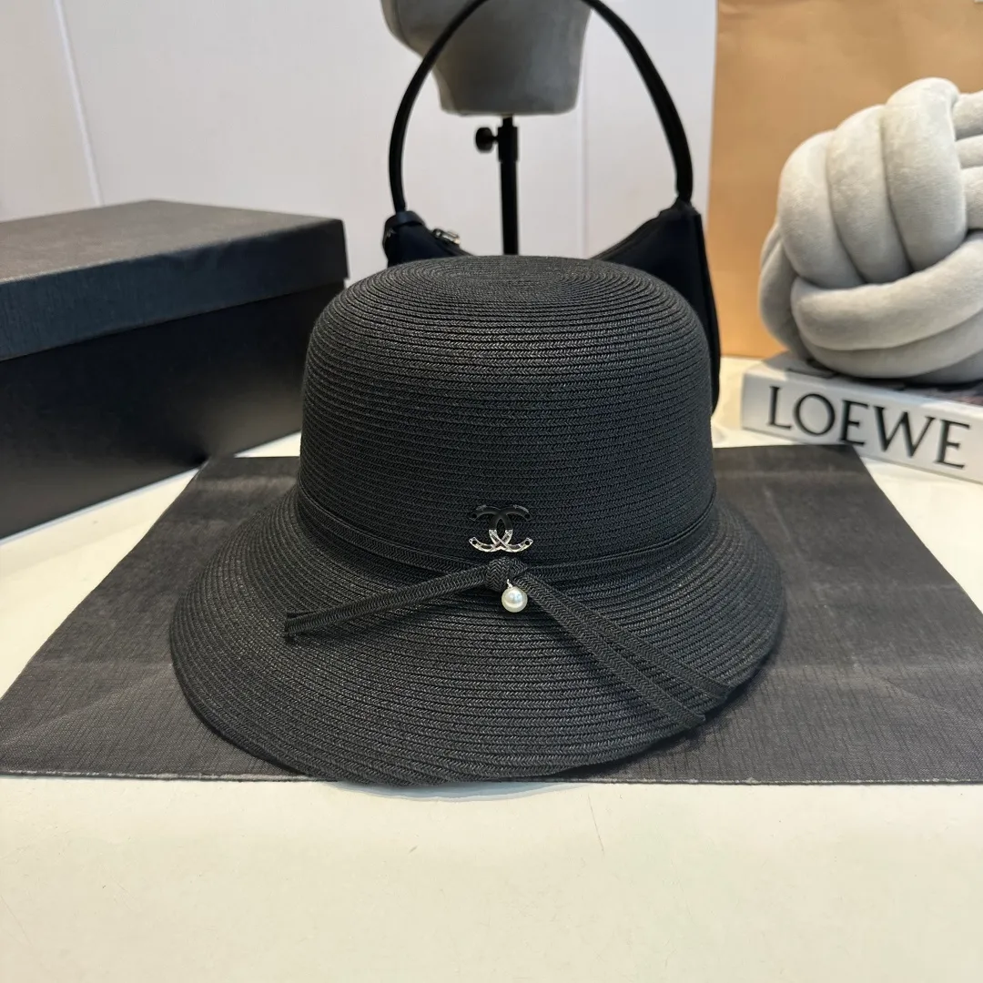 P100 Chanel straw hat, bow hat, lady style PP straw hat, head circumference 57cm