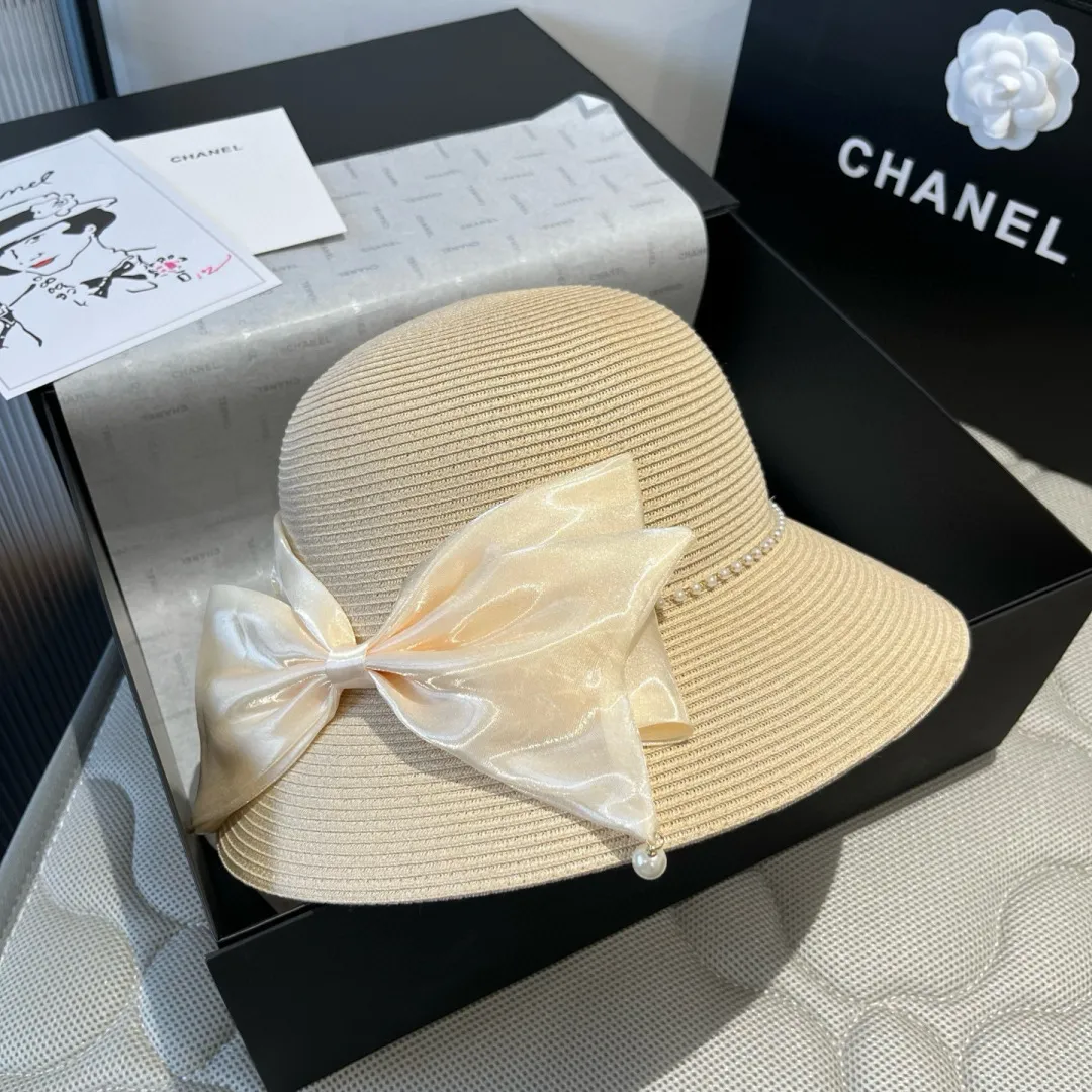 💰160¥ Chanel straw hat, bow hat, lady style PP straw hat, head circumference 57cm