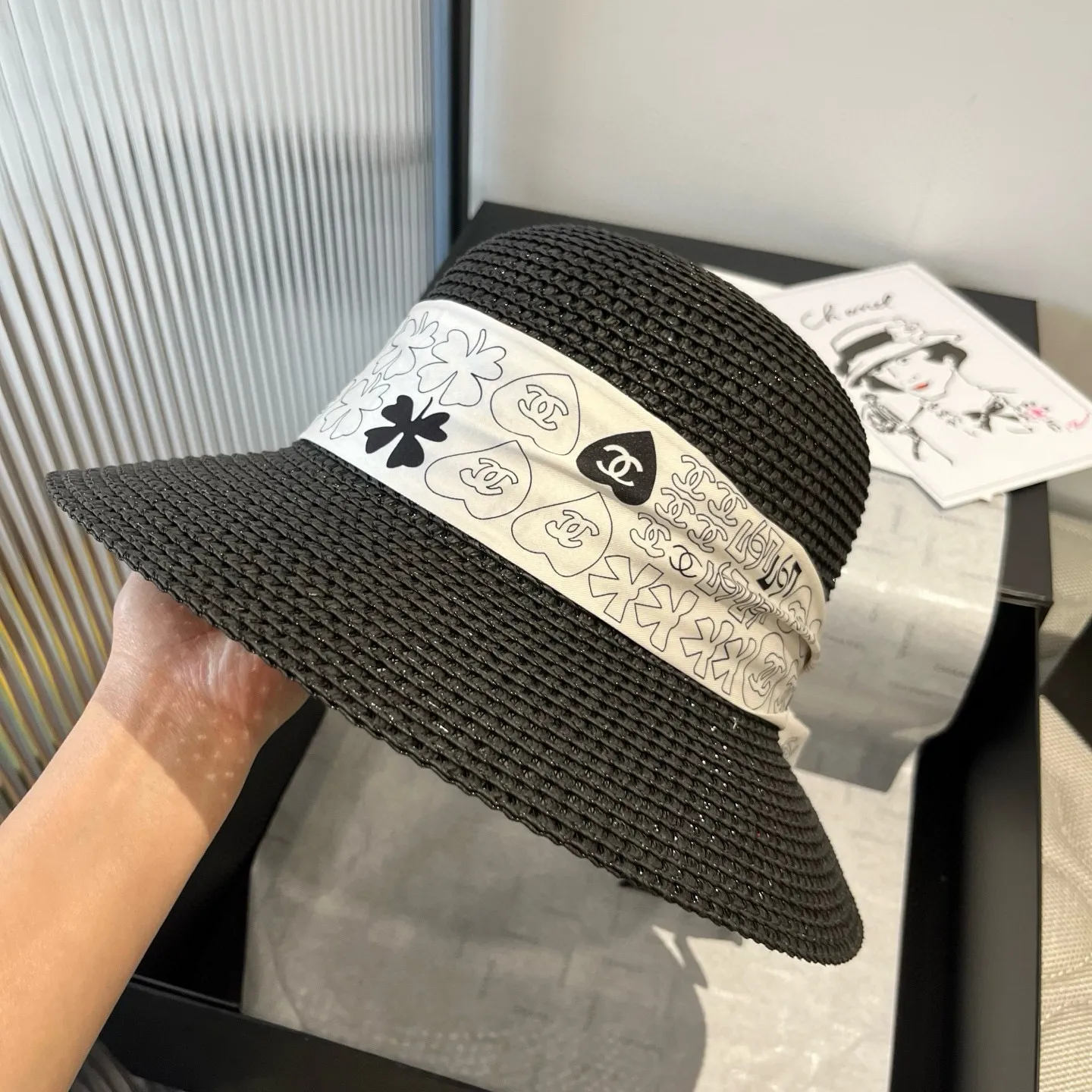 💰140¥ Chanel new straw hat, with silk ribbon, a must-have for fairies when traveling, head circumference 57cm
