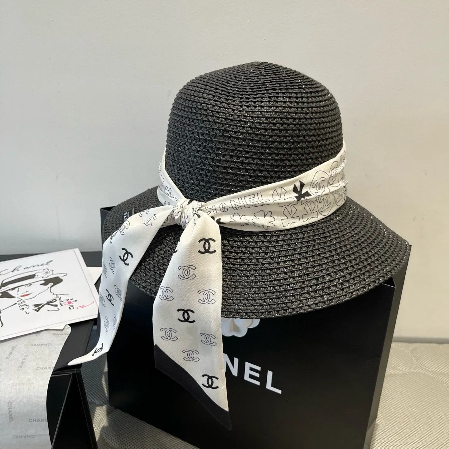 💰140¥ Chanel new straw hat, with silk ribbon, a must-have for fairies when traveling, head circumference 57cm