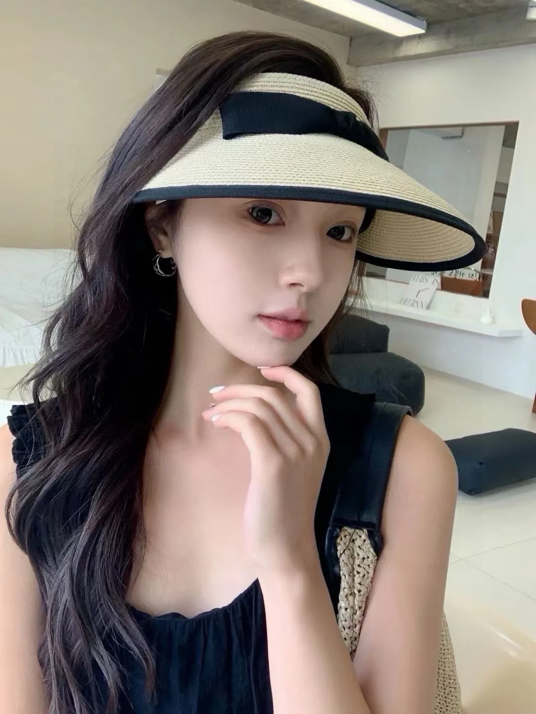 💰100¥ Chanel bow sun hat, empty top straw hat, adjustable