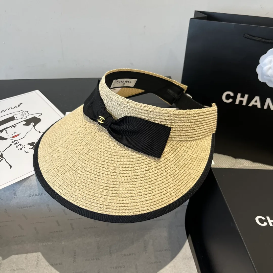 💰100¥ Chanel bow sun hat, empty top straw hat, adjustable