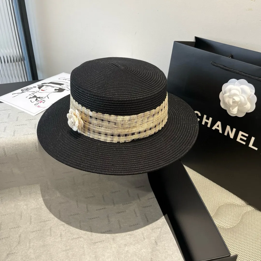 💰180¥ Chanel flat top hat, PP straw hat, head circumference 57cm