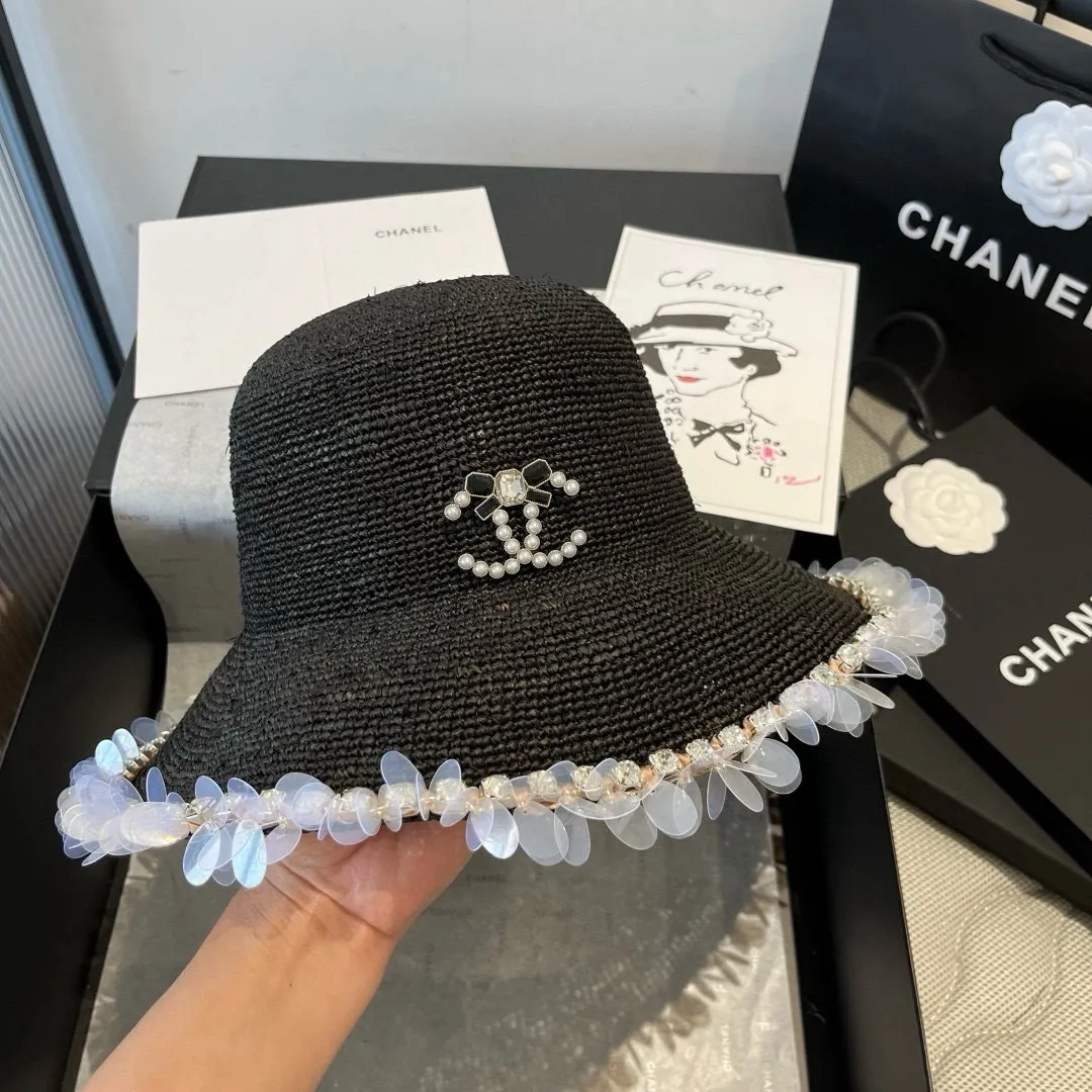 💰220¥ Chanel Raffia straw hat, hand-crocheted, high-end customization, head circumference 57cm
