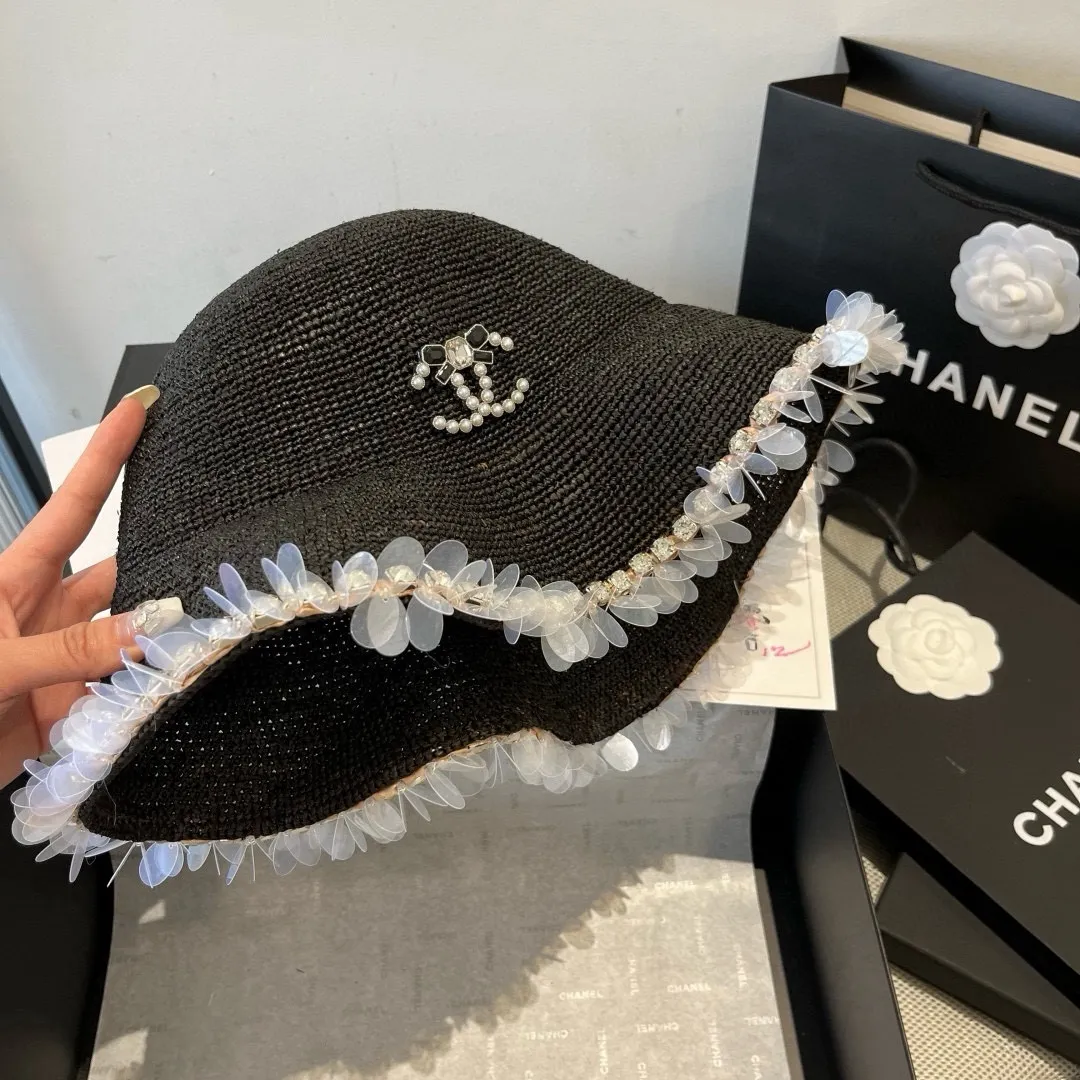 💰220¥ Chanel Raffia straw hat, hand-crocheted, high-end customization, head circumference 57cm