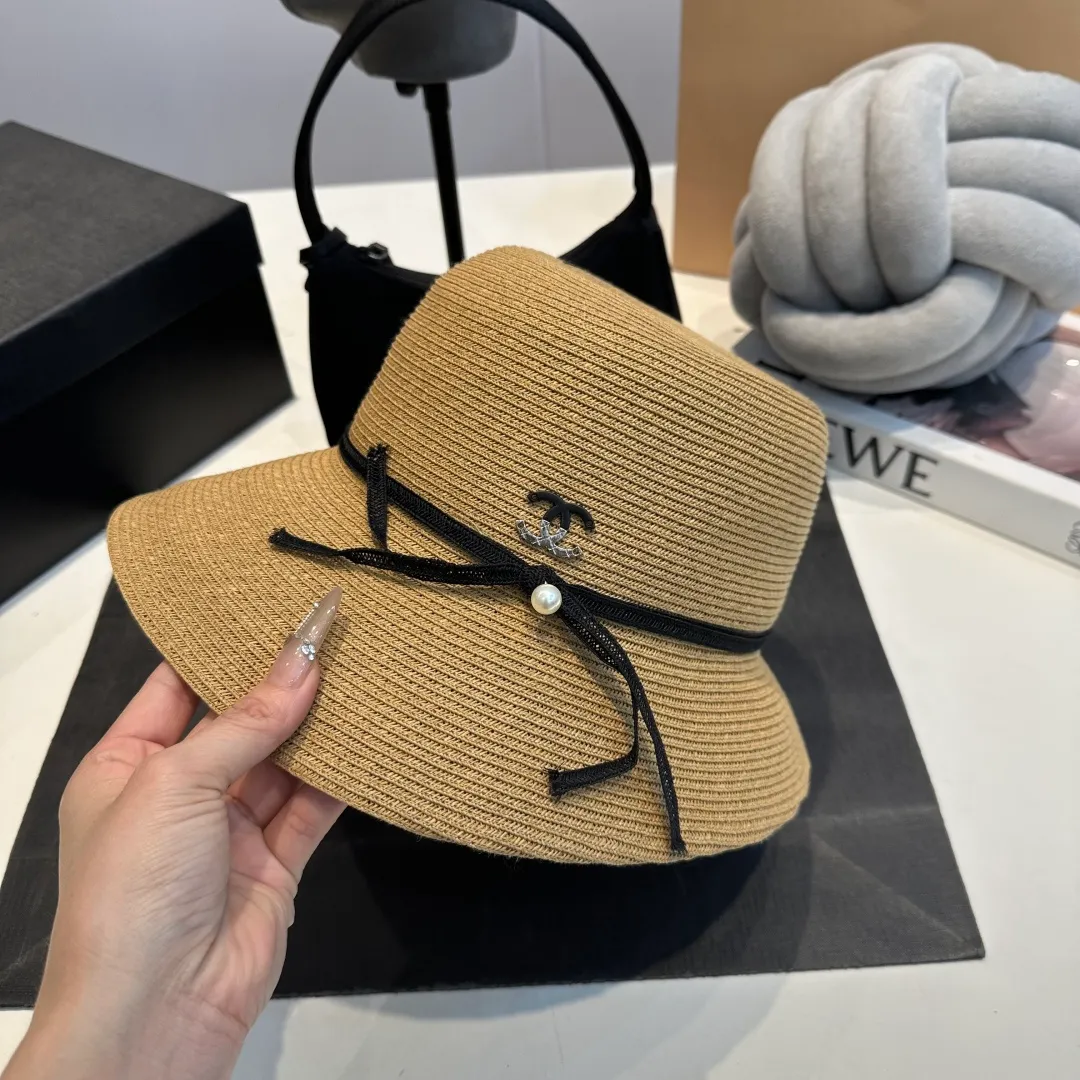 P100 Chanel straw hat, bow hat, lady style PP straw hat, head circumference 57cm