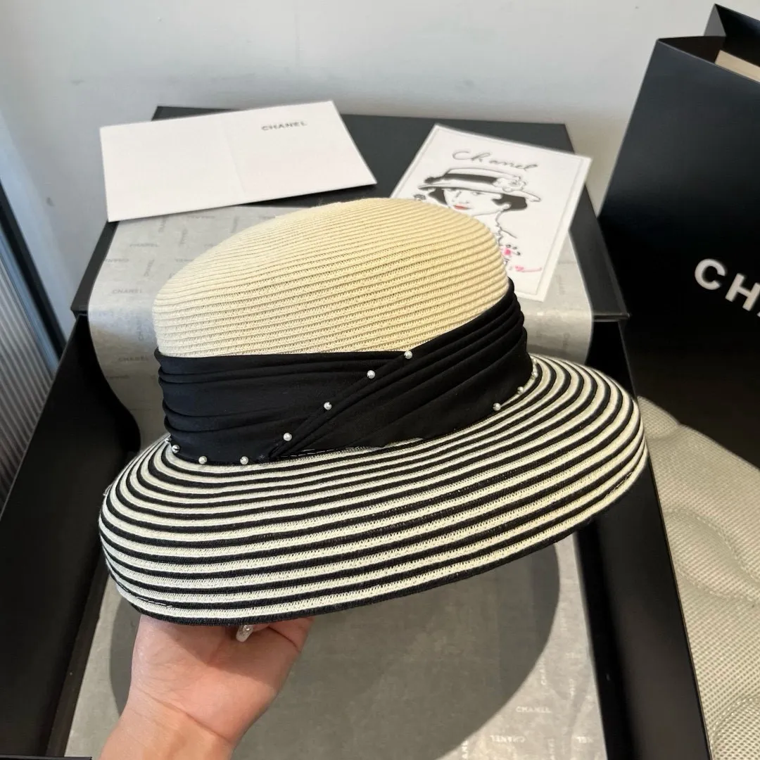 💰240¥ Chanel premium straw hat, striped lantern hat, lady style, head circumference 57cm