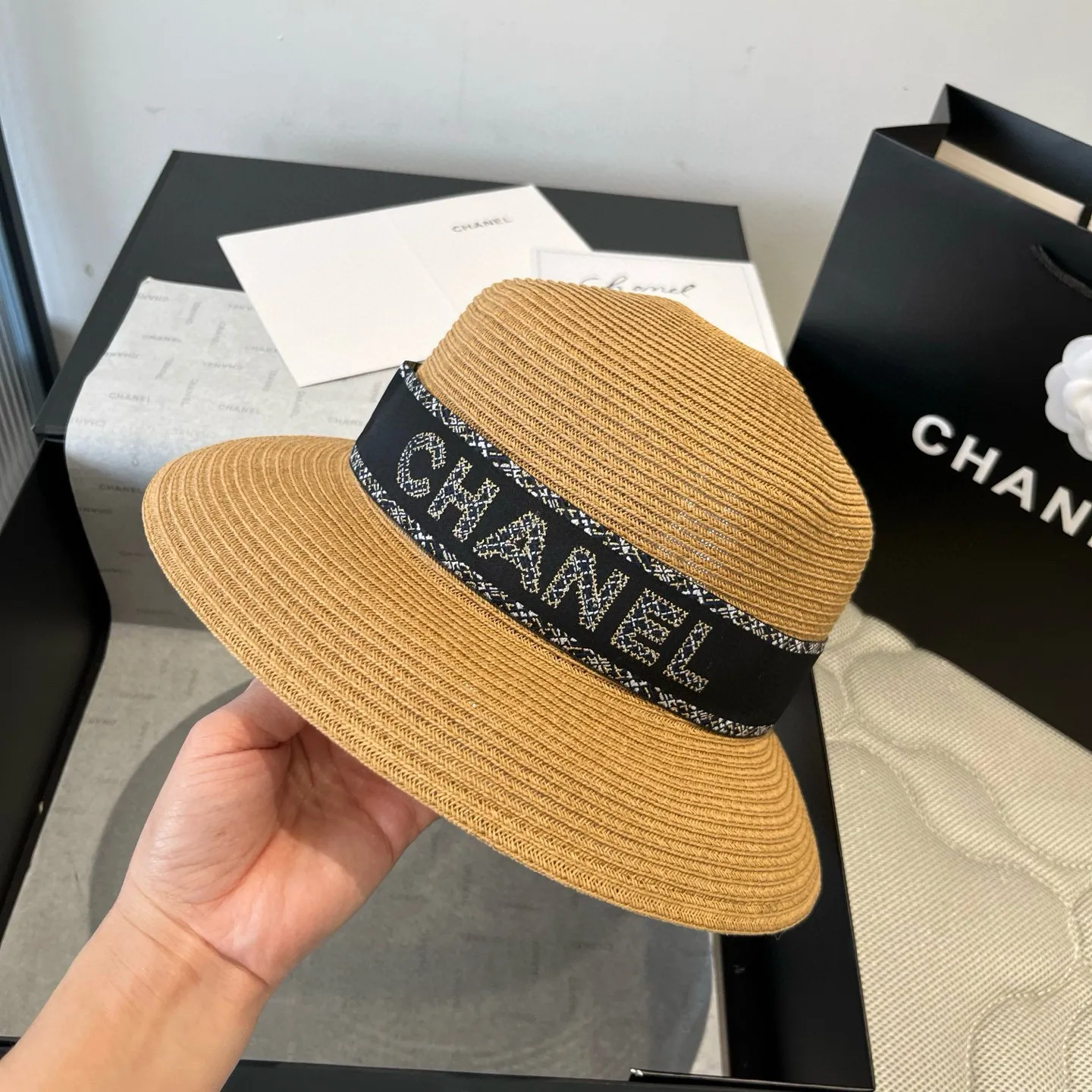 💰160¥ Chanel new straw hat, lady style sun hat, head circumference 57cm