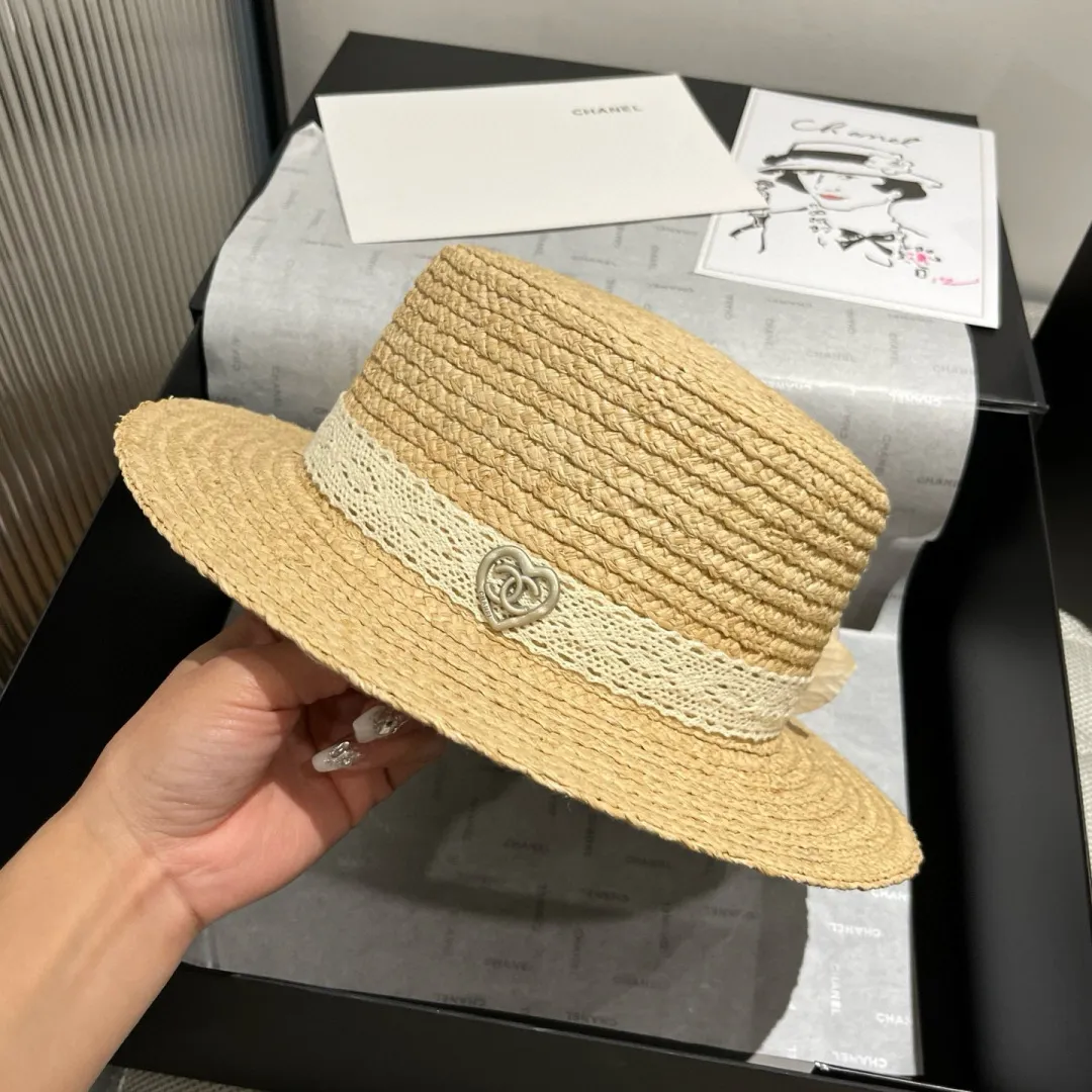 💰140¥ Chanel raffia top hat, flower flat top hat, a must-have for travel, head circumference 57cm