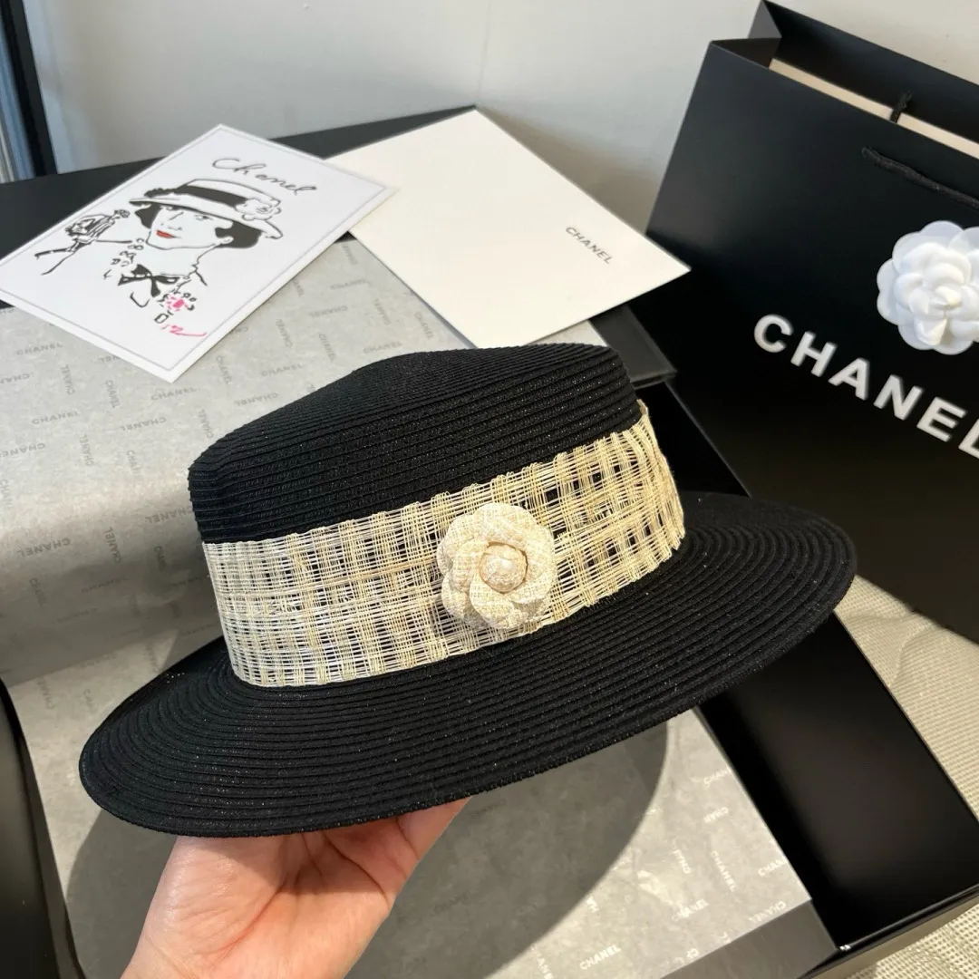 💰170¥ Chanel flat top hat, PP straw hat, head circumference 57cm