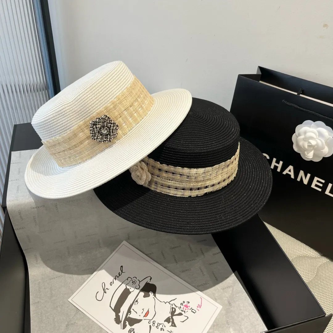 💰170¥ Chanel flat top hat, PP straw hat, head circumference 57cm