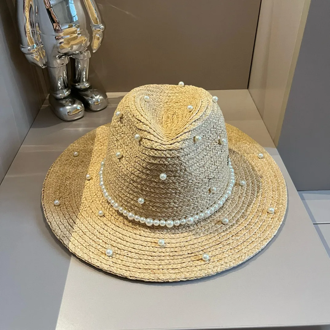 💰180¥ Chanel Chanel pearl raffia hat, made of raffia, heavy craftsmanship, head circumference 57cm