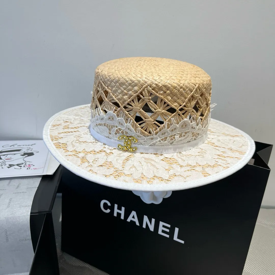 💰210¥ Chanel flat top hat, raffia hat, super heavy duty customization, head circumference 57cm