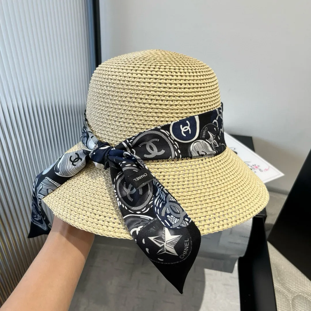 💰140¥ Chanel new straw hat, with silk ribbon, a must-have for fairies when traveling, head circumference 57cm
