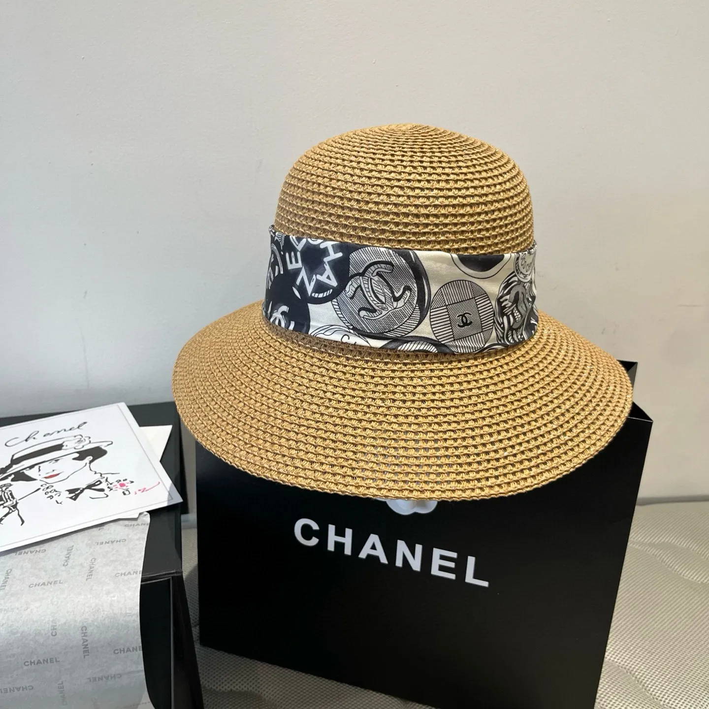 💰140¥ Chanel new straw hat, with silk ribbon, a must-have for fairies when traveling, head circumference 57cm