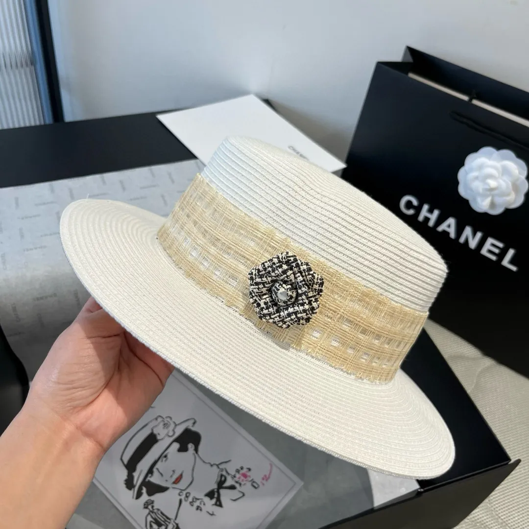 💰160¥ Chanel flat top hat, PP straw hat, head circumference 57cm
