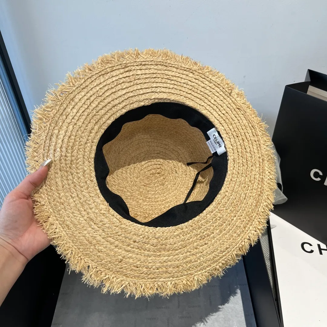 💰160¥ Chanel raffia flat top hat, pearl bow🎀, high-end goddess style, head circumference 57cm