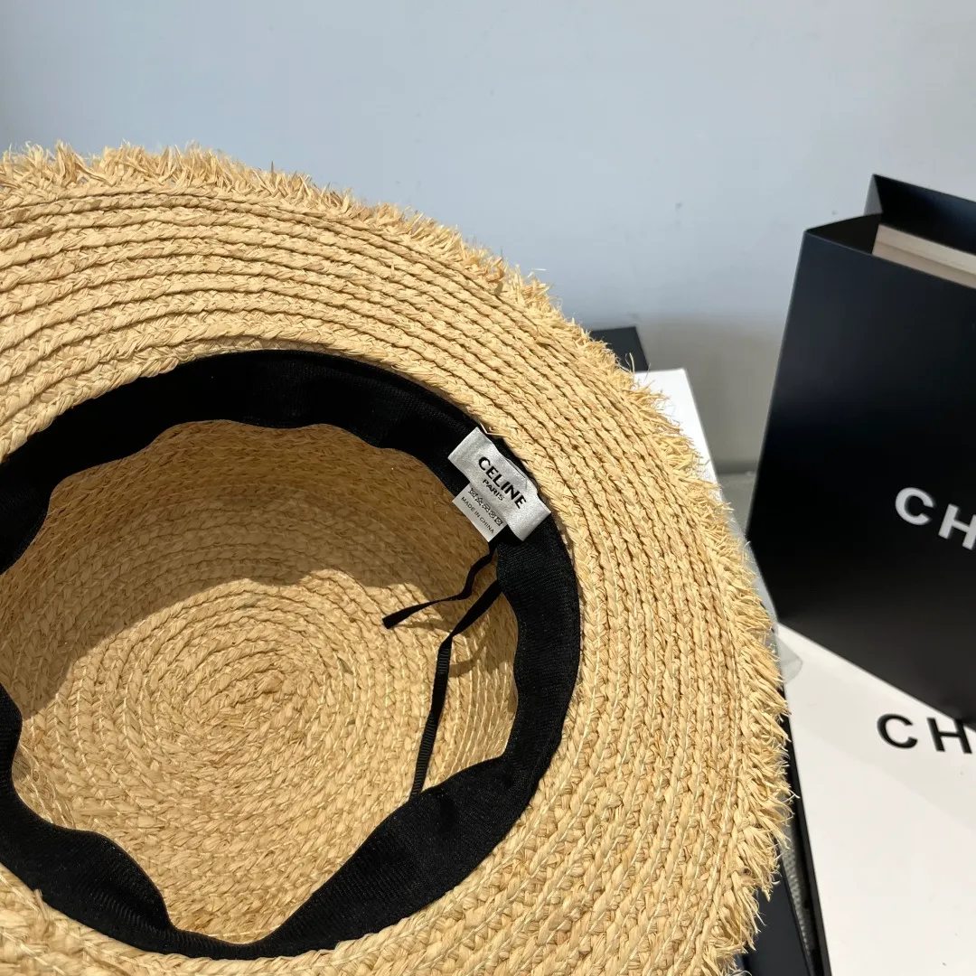 💰160¥ Chanel raffia flat top hat, pearl bow🎀, high-end goddess style, head circumference 57cm