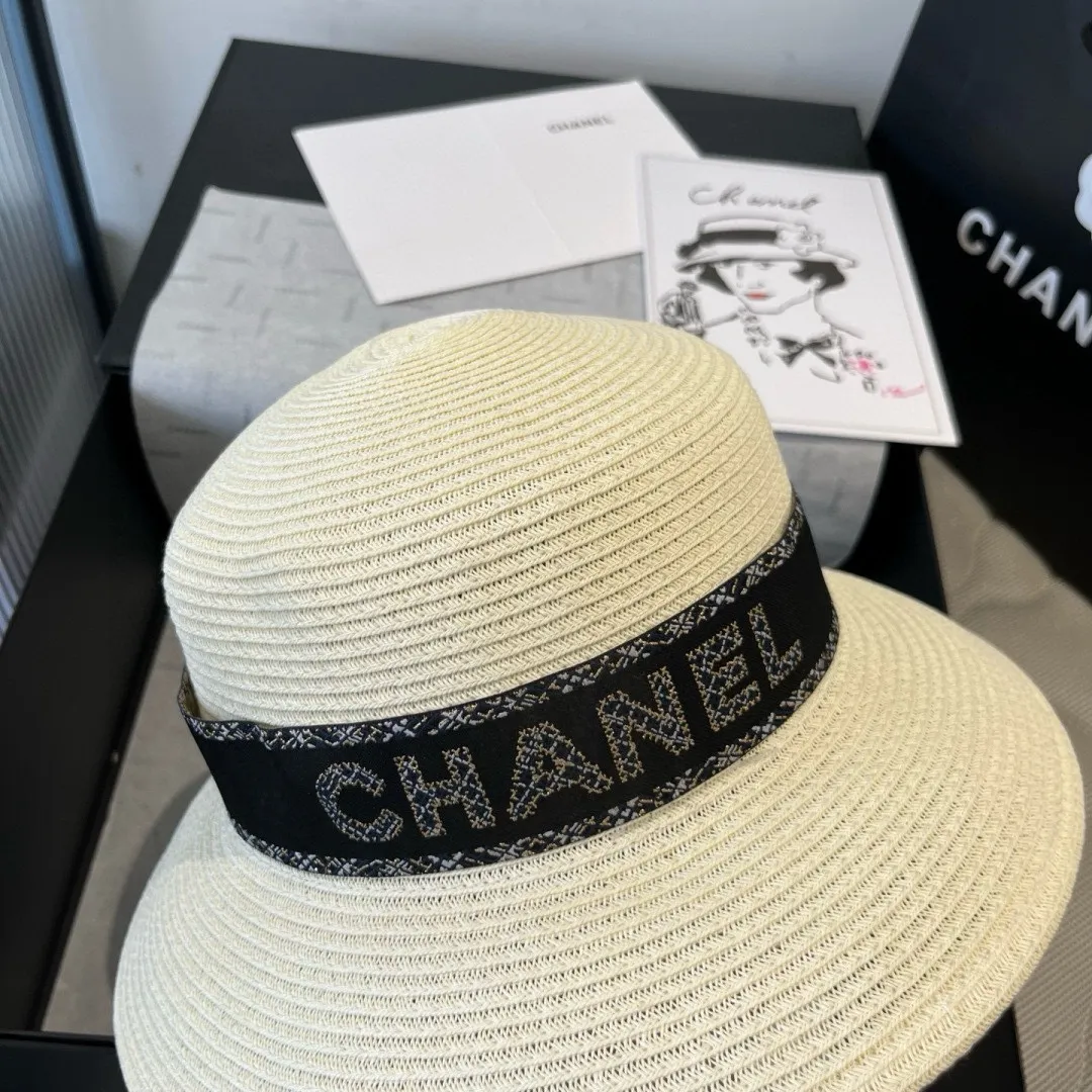 💰150¥ Chanel new straw hat, lady style sun hat, head circumference 57cm