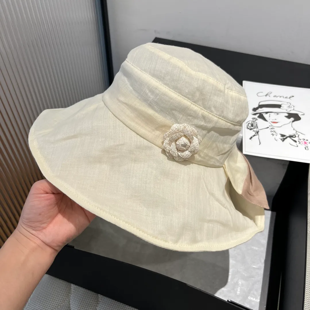 💰150¥ Chanel silk sun hat, lady style fisherman hat, head circumference 57cm foldable