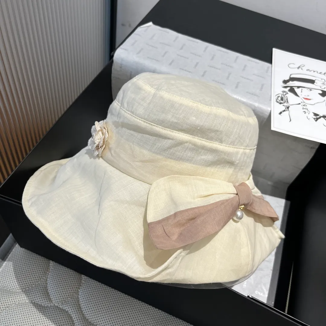 💰150¥ Chanel silk sun hat, lady style fisherman hat, head circumference 57cm foldable