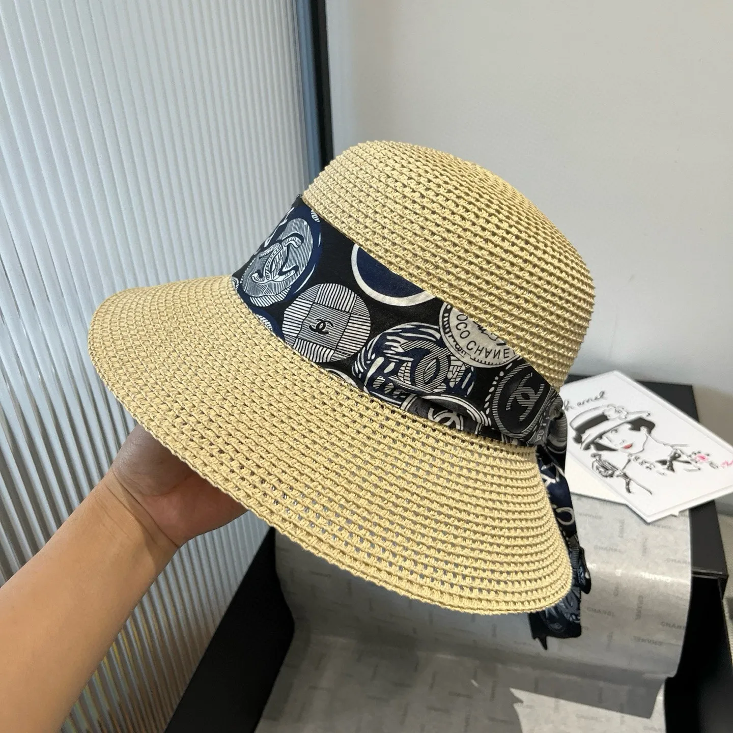 💰140¥ Chanel new straw hat, with silk ribbon, a must-have for fairies when traveling, head circumference 57cm