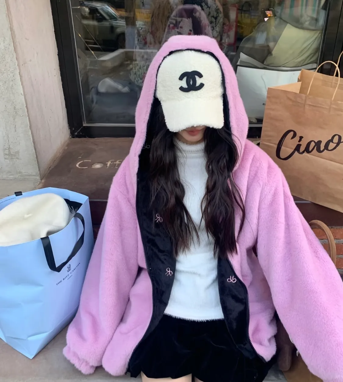 Chanel lambswool baseball cap bucket hat