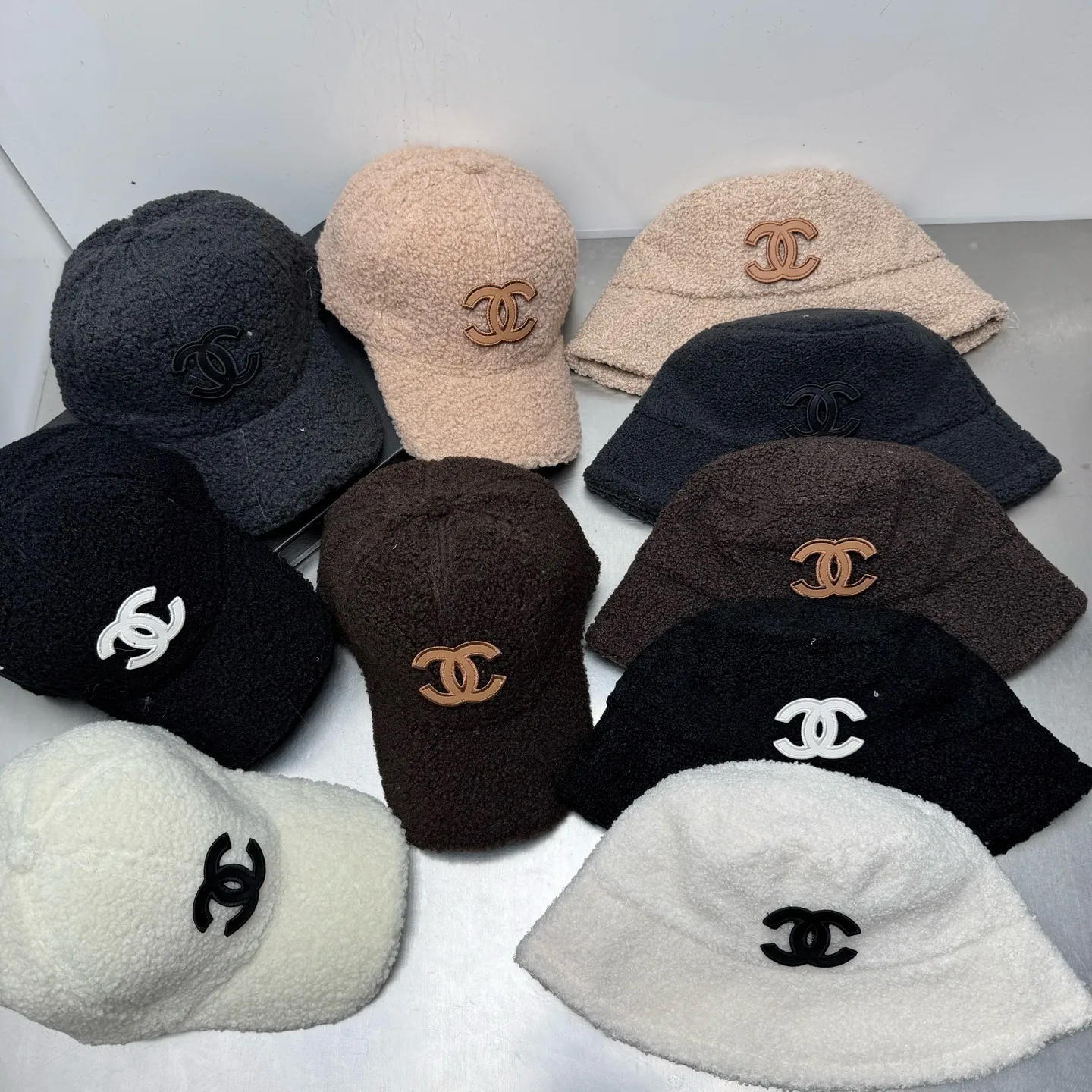 Chanel lambswool baseball cap bucket hat