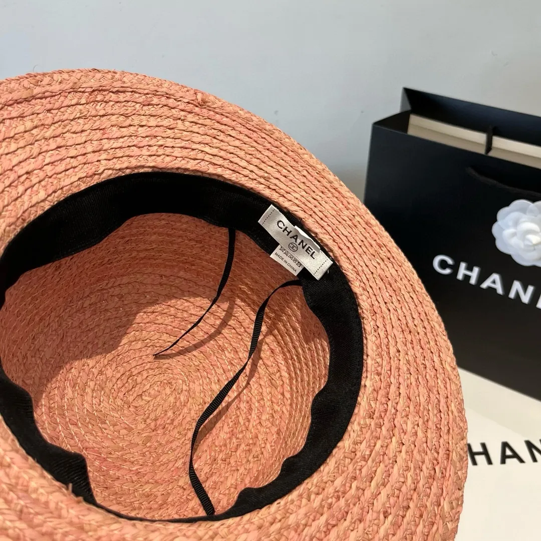 💰140¥ Chanel new raffia hat, flat top sun hat, head circumference 57cm