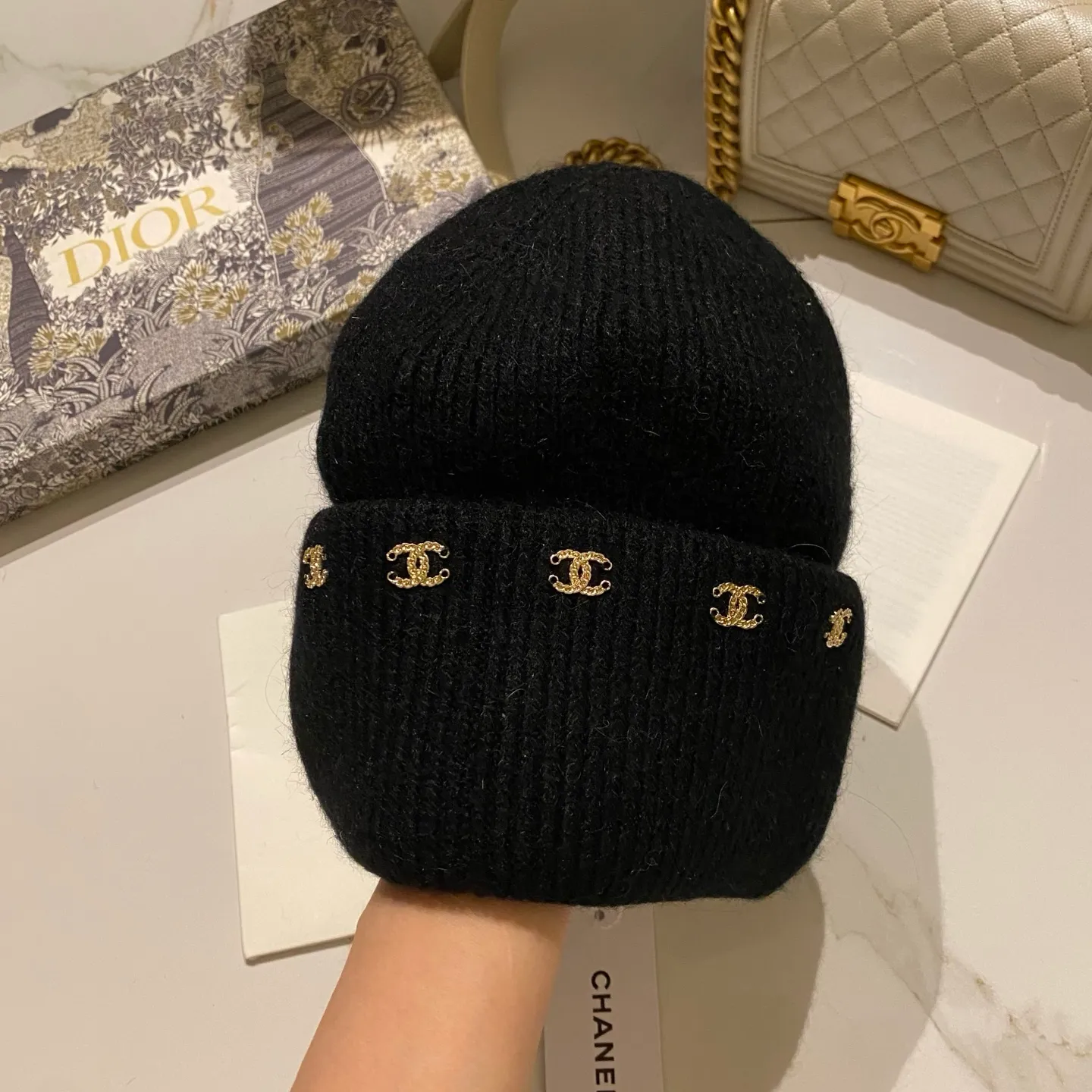 Chanel Chanel rabbit fur knitted hat
